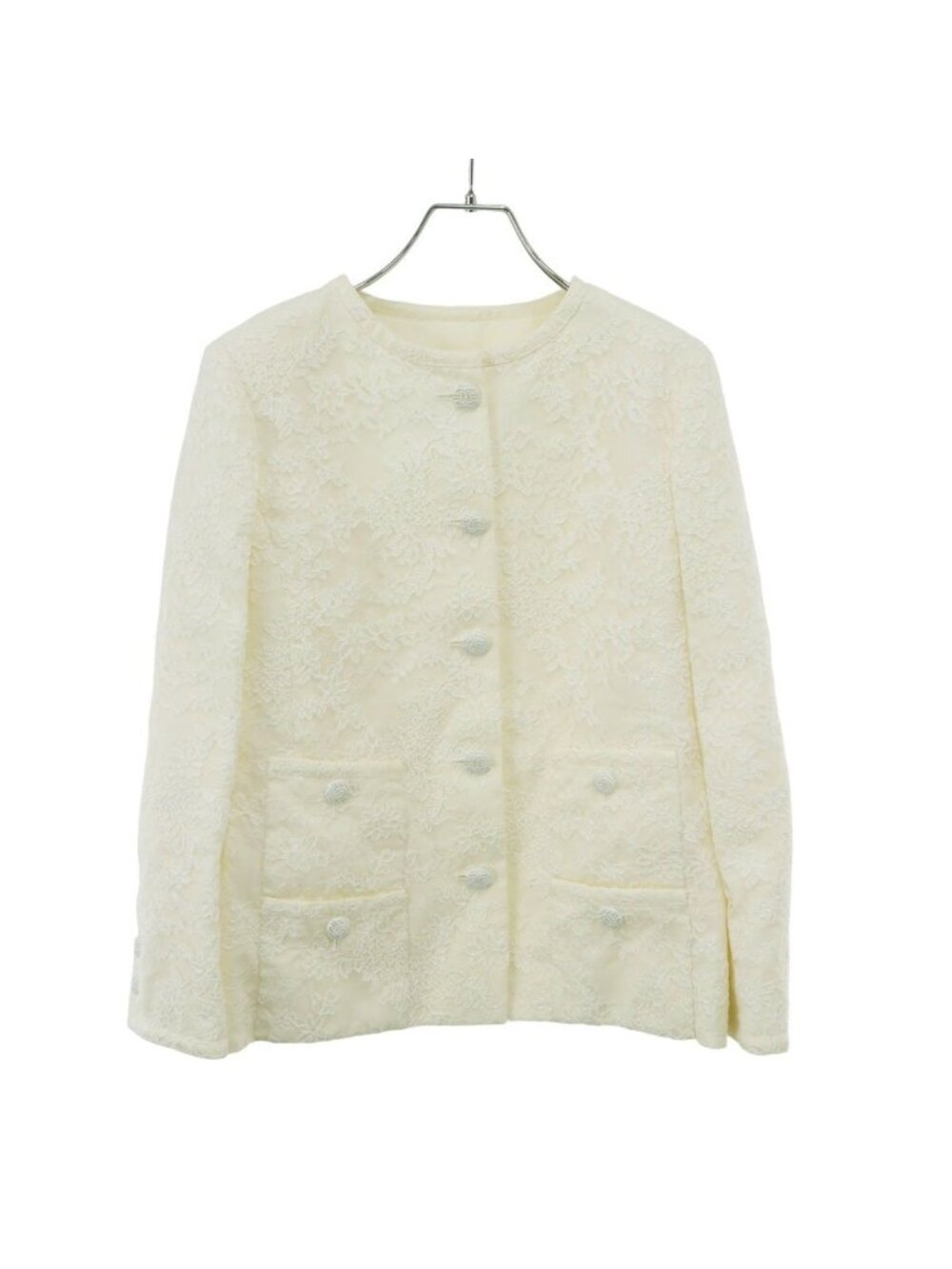 Chanel Resort Camellia Lace Collarless Jacket Ivory 38